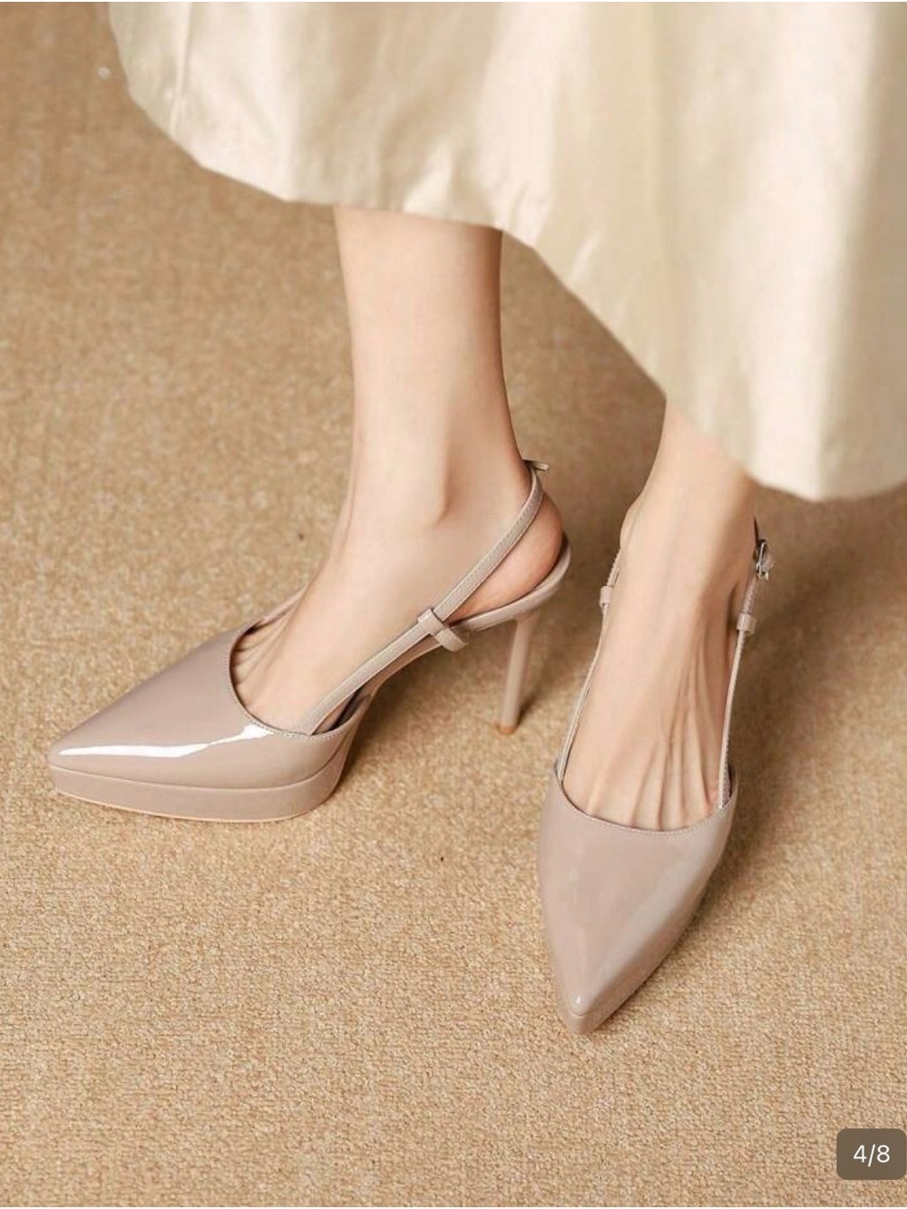 Pointed Toe Nude Slingback Stiletto Pumps - Picture 5 of 16